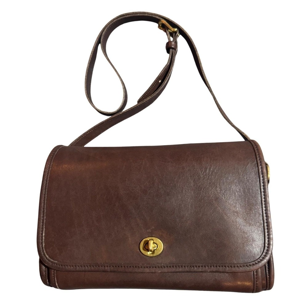 Coach Vintage 90s Ridgefield Flap Bag 9812 Brown Leather Crossbody - Picture 1 of 10